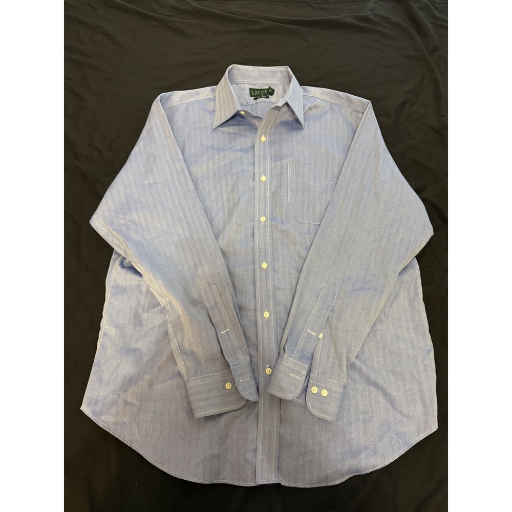 Lauren Ralph Lauren Mens Non Iron Herringbone Dress Shirt Blue L 16.5 34/35